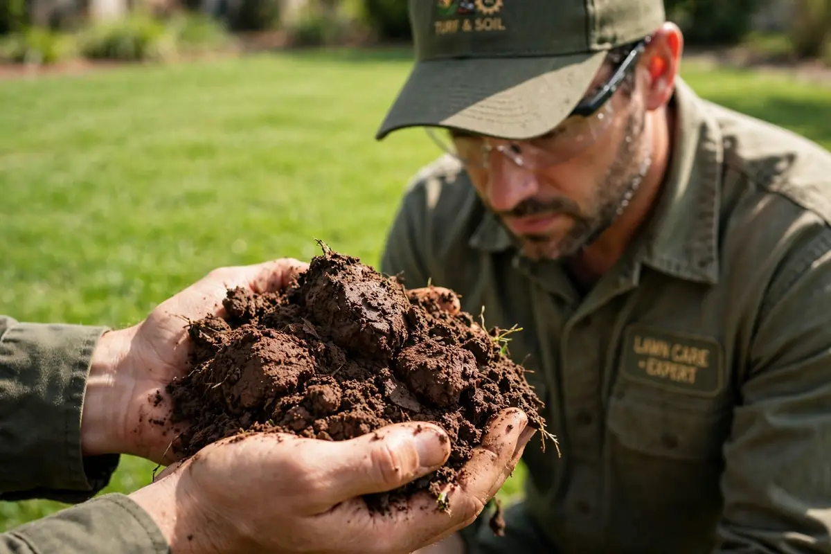 Hands holding rich Montgomery Alabama clay soil