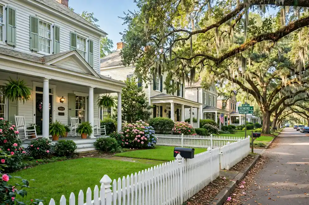 Southern homes with lush lawns in Montgomery Alabama
